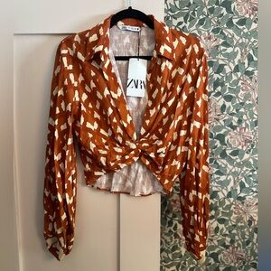 Zara linen beaded top